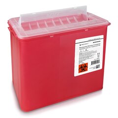McKesson Sharps Container Prevent 9-1/4 H X 10 W X 6 D Inch 2 Gallon Translucent Red Base / Translucent Lid Horizontal Entry Counter Balanced Door Lid, 1/EA