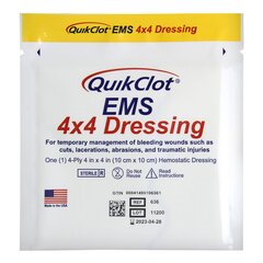 Teleflex Medical Hemostatic Dressing with X-Ray Indicator QuickClot EMS 4 X 4 Inch 1 per Pack Individual Packet Kaolin Sterile, 10/BX