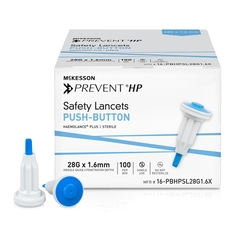 McKesson Safety Lancet Prevent&reg; HP 28 Gauge Retractable Push Button Activation Finger, 100/BX