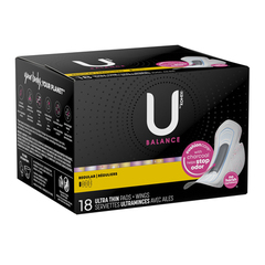 Kimberly-Clark Feminine Pad U by Kotex Balance Ultra Thin with Wings Regular Absorbency, 18 per Pack