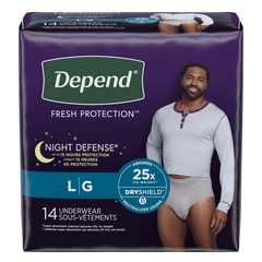 Kimberly-Clark Male Adult Absorbent Underwear Depend Night Defense Pull On with Tear Away Seams Large Disposable Heavy Absorbency