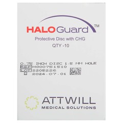 Attwill Medical Solutions Sterilflow LP Antimicrobial Protective Disc HaloGUARD CHG (Chlorhexidine Glutonate) 3/4 Inch Disc / 1.5 mm Hole Diameter Sterile