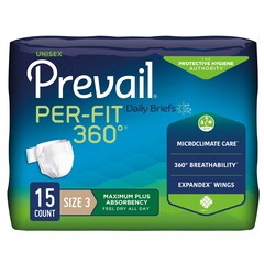 First Quality Unisex Adult Incontinence Brief Prevail&reg; Per-Fit 360&deg;™ Size 3 Disposable Heavy Absorbency