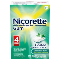 Glaxo Smith Kline Nicorette Stop Smoking Aid Gum, Spearmint Burst/Chamomile, 4mg, 100 per Carton