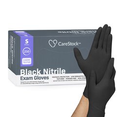 CareStock Low-Derma Nitrile Exam Gloves with Fentnyl Protection, Standard Cuff Length Fully Textured, Non-Sterile, Black, Small, Not Rated, 250/BX