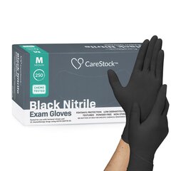 CareStock Low-Derma Nitrile Exam Gloves with Fentnyl Protection, Standard Cuff Length Fully Textured, Non-Sterile, Black, Medium, Not Rated, 250/BX