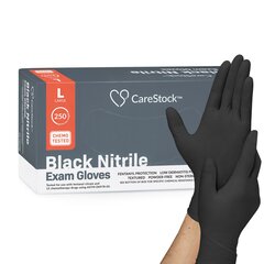 CareStock Low-Derma Nitrile Exam Gloves with Fentnyl Protection, Standard Cuff Length Fully Textured, Non-Sterile, Black, Large, Not Rated, (250/BX, 10BX/CS)