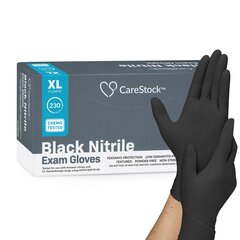 CareStock Low-Derma Nitrile Exam Gloves with Fentnyl Protection, Standard Cuff Length Fully Textured, Non-Sterile, Black, XL, Not Rated, 230/BX