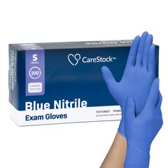 CareStock Nitrile Standard Cuff Length Textured Fingertips, Small, NonSterile, Blue, Chemo Tested, 2000/CS
