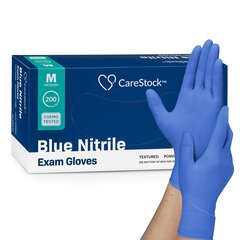 CareStock Nitrile Standard Cuff Length Textured Fingertips, Medium, NonSterile, Blue, Chemo Tested, 2000/CS