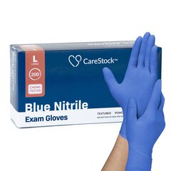 CareStock Nitrile Standard Cuff Length Textured Fingertips, Large, NonSterile, Blue, Chemo Tested, 2000/CS