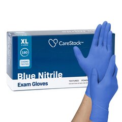 CareStock Nitrile Standard Cuff Length Textured Fingertips, XL, NonSterile, Blue, Chemo Tested, 180/BX