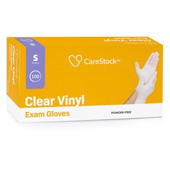 CareStock Exam Glove, NonSterile, Vinyl, Standard Cuff Length, Smooth, Clear, Not Rated, Small, 100/BX