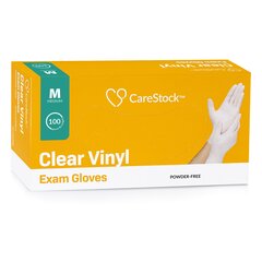 CareStock Exam Glove, NonSterile, Vinyl, Standard Cuff Length, Smooth, Clear, Not Rated, Medium, 100/BX