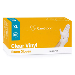 CareStock Exam Glove, NonSterile, Vinyl, Standard Cuff Length, Smooth, Clear, Not Rated, XL, 100/BX