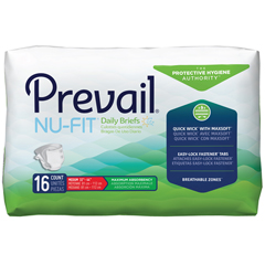 MON554694PK - First Quality - Prevail® Nu-Fit® Adult Incontinence Brief, Unisex, Medium, Disposable, Heavy Absorbency