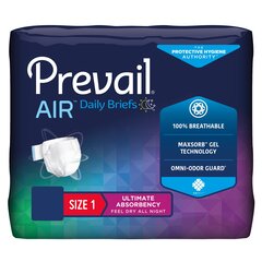 First Quality Unisex Adult Incontinence Brief Prevail Air ™ Size 1 Disposable Heavy Absorbency