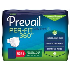 First Quality Unisex Adult Incontinence Brief Prevail&reg; Per-Fit 360&deg;™ Size 1 Disposable Heavy Absorbency