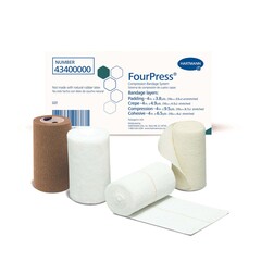 Hartmann 4 Layer Compression Bandage System FourPress&reg; Multiple Sizes Self-adherent / Tape Closure Tan / White NonSterile 30 to 40 mmHg, 1/KT
