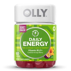 OLLY Dietary Supplement OLLY Daily Energy Vitamin B12 / CoQ10 / Goji Berry 300 mcg - 30 mg - 100 mg Strength Gummy 60 per Bottle Tropical Passion Flavor