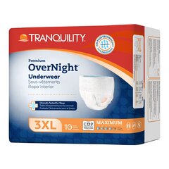 PBE Tranquility&reg; Unisex Adult Absorbent Underwear - Premium OverNight™ Pull On with Tear Away Seams, 3XL, Disposable, Heavy Absorbency, 10/BG