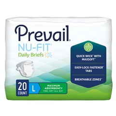 First Quality Unisex Adult Incontinence Brief Prevail&reg; Nu-Fit&reg; Large Disposable Heavy Absorbency, 80/CS