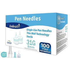 Omnis Health Safety Insulin Pen Needle Embrace&reg; 31 Gauge 8 mm Length Manual Safety, 2000/CS