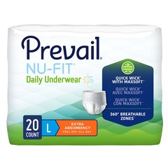 First Quality Unisex Adult Absorbent Underwear Prevail&reg; Nu-Fit&reg; Pull On with Tear Away Seams Large Disposable Heavy Absorbency, 80/CS