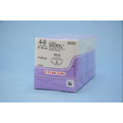 J & J Healthcare Systems Absorbable Suture with Needle Coated Vicryl™ Polyglactin 910 PC-5 3/8 Circle Precision Conventional Cutting Needle Size 4 - 0 Braided