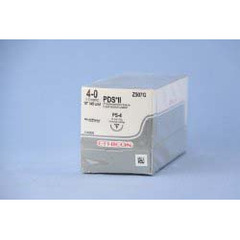 J & J Healthcare Systems Absorbable Suture with Needle PDS™ II Polydioxanone PS-4 1/2 Circle Reverse Cutting Needle Size 4-0 Monofilament, 12/BX