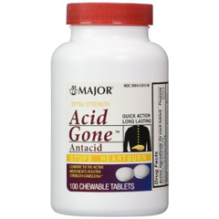 MON814115BT - Major Pharmaceuticals - Antacid Acid Gone 160 mg / 105 mg Strength Tablet 100 per Bottle (1261346)