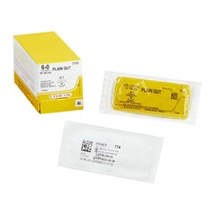 J & J Healthcare Systems Absorbable Suture with Needle Plain Gut G-1 3/8 Circle Precision Reverse Cutting Needle Size 6 - 0