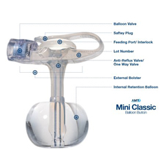 MON1028272EA - Applied Medical Technologies - Balloon Button Gastrostomy Feeding Device AMT MINI Classic 14 Fr. 5 cm Silicone Sterile