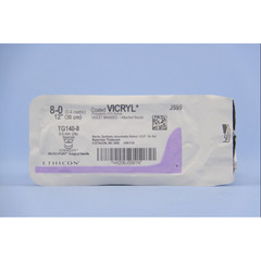 J & J Healthcare Systems suture with needle Coated Vicryl Absorbable Coated Violet Suture Braided Polyglactin 910 Size 8-0 12 Inch Suture Double-Armed Size 8 - 0 3/8 Circle Spatula Needle, 12/DZ, 1DZ/BX