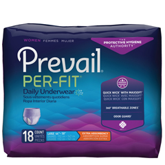 MON1083189CS - First Quality - Prevail® Per-Fit® Women Contoured Underwear, Moderate Absorbency, Large, (44 to 58), 18/BG, 4BG/CS
