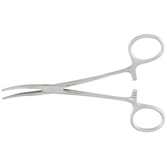Integra LifeSciences Hemostatic Forceps Miltex&reg; Kelly 5-1/2 Inch Length OR Grade German Stainless Steel NonSterile Ratchet Lock Finger Ring Handle Curved Serrated Tip