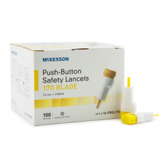 MON840309BX - McKesson - Lancet Push-Button Safety Blade 2.0 mm 17 Gauge Spring-Loaded Push Button, 100/BX