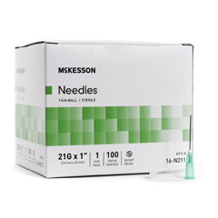 MON1031791BX - McKesson - Hypodermic Needle Without Safety 21 Gauge 1 Inch Length, 100/BX