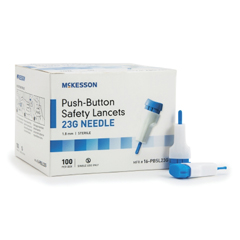 MON840310BX - McKesson - Lancet Push-Button Safety Needle 1.8 mm 23 Gauge Spring-Loaded Push Button, 100/BX