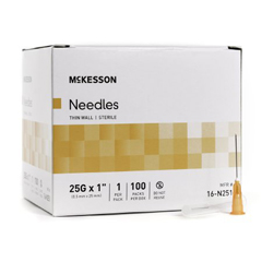 MON1031795BX - McKesson - Hypodermic Needle Without Safety 25 Gauge 1 Inch Length, 100/BX