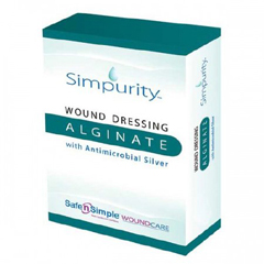 MON959346BX - Safe N Simple - Calcium Alginate Dressing with Silver Simpurity 2 x 2 Square Sterile (SNS51702)