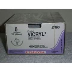J & J Healthcare Systems Absorbable Suture with Needle Coated Vicryl™ Polyglactin 910 CT-1 1/2 Circle Taper Point Needle Size 0 Braided