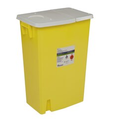 Cardinal Health SharpSafety™ Chemotherapy Container, Hinged Lid, Yellow, 18 Gallon