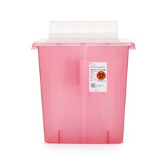 Cardinal Health SharpSafety™ In Room Sharps Container, Always Open Lid, Transparent Red, 3 Gallon