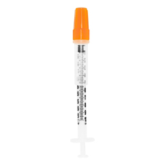 MON1095555CS - Sol-Millennium Medical - Insulin Syringe with Needle Sol-Guard 1 mL 31 Gauge 5/16 Inch Attached Needle Sliding Safety Needle