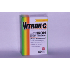 MON699765BT - Emerson Healthcare - Iron Supplement Vitron-C® 125 mg / 65 mg Strength Coated Tablet 60 per Bottle
