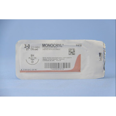 J & J Healthcare Systems Absorbable Suture with Needle Monocryl Poliglecaprone SH 1/2 Circle Taper Point Needle Size 3 - 0 Monofilament, 36 per Box