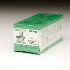 Covidien Nonabsorbable Suture with Needle Monosof™~Dermalon™ Nylon C-14 3/8 Circle Reverse Cutting Needle Size 3 - 0 Monofilament