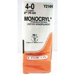 J & J Healthcare Systems Absorbable Suture with Needle Monocryl™ Poliglecaprone RB-1 1/2 Circle Taper Point Needle Size 4 - 0 Monofilament