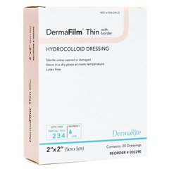 MON727094EA - Dermarite - DermaFilm® Hydrocolloid Wound Dressing, Thin with Border 2x2